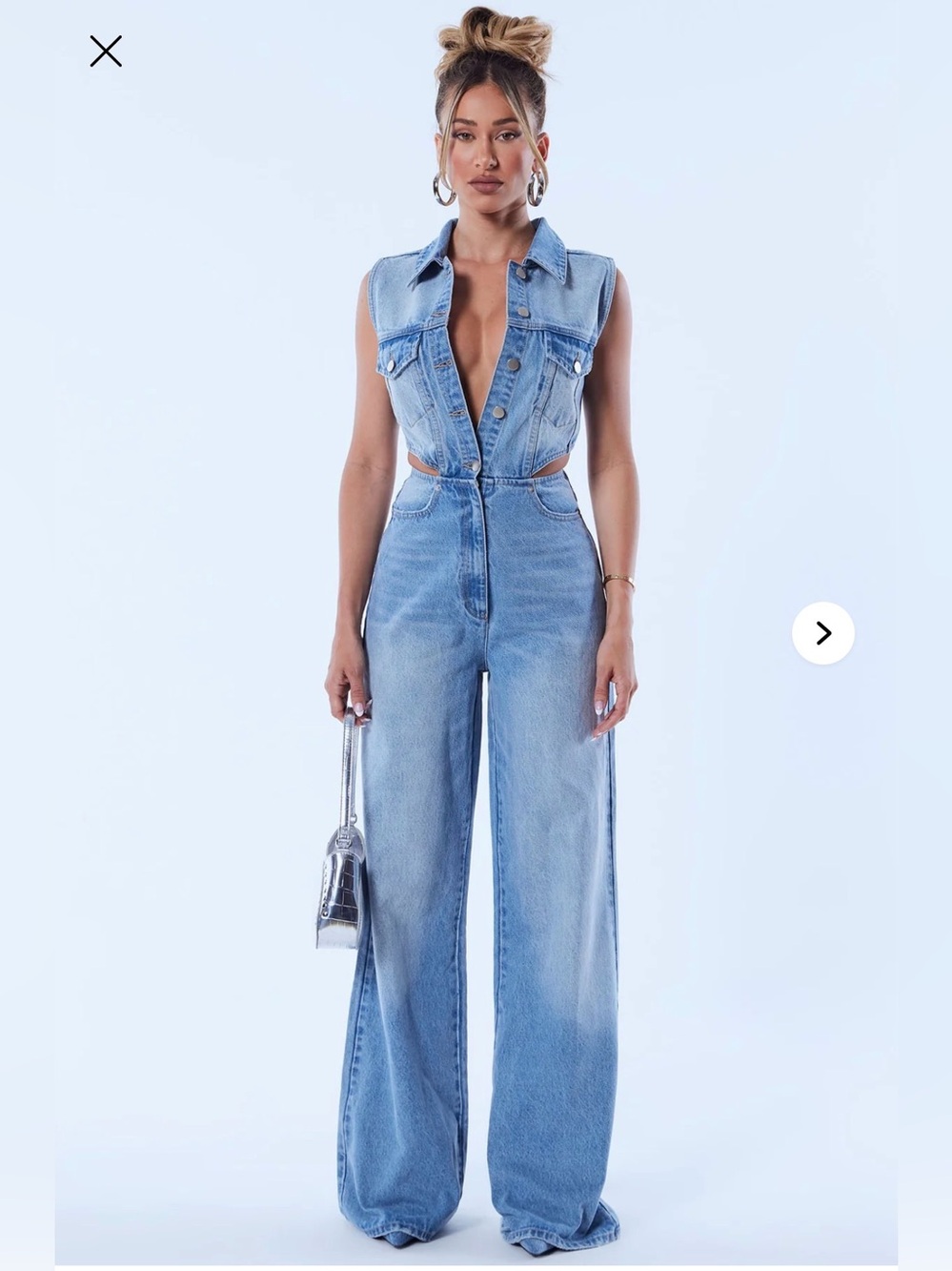 Light Blue Denim Cutout Jumpsuit
